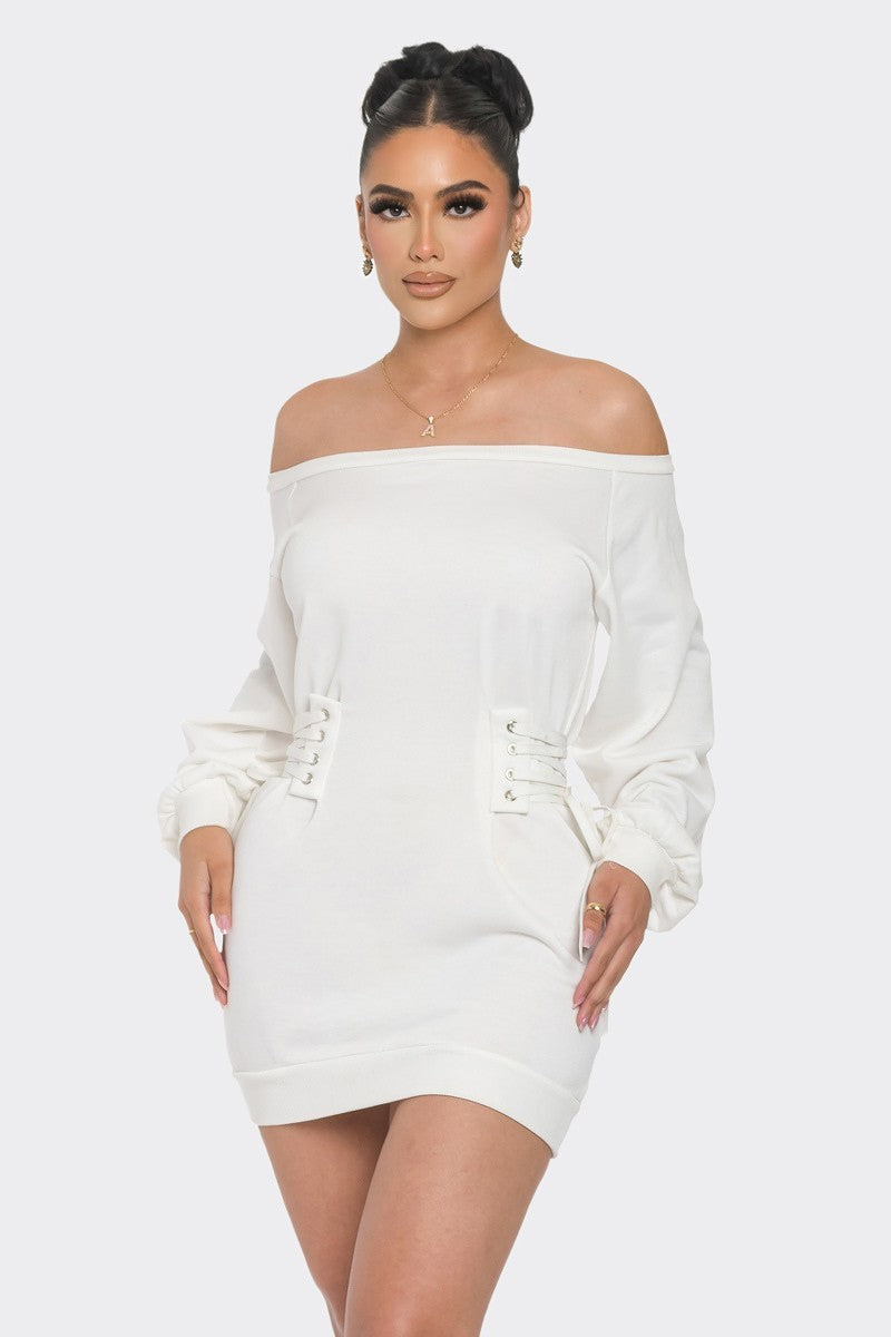 Off Shoulder Mini Dress | APPAREL, Black, CCPRODUCTS, DRESSES, NEW ARRIVALS, White | Bodiied