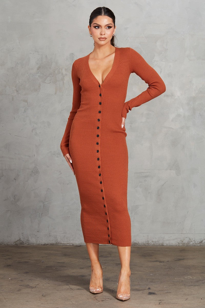 Ribbed Midi Dress | APPAREL, Black, CCPRODUCTS, Cognac, DRESSES, NEW ARRIVALS | Bodiied