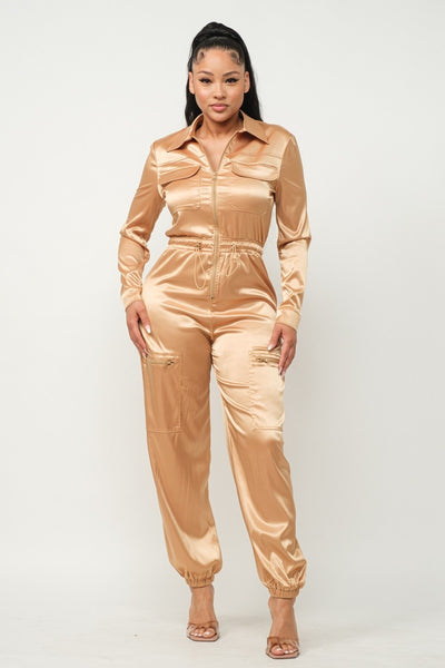 Front Zipper Pockets Top And Pants Jumpsuit | APPAREL, Black, CCPRODUCTS, Fuchsia, Gold, JUMPSUITS & ROMPERS, NEW ARRIVALS | Bodiied