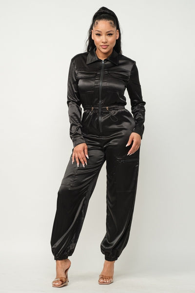 Front Zipper Pockets Top And Pants Jumpsuit | APPAREL, Black, CCPRODUCTS, Fuchsia, Gold, JUMPSUITS & ROMPERS, NEW ARRIVALS | Bodiied