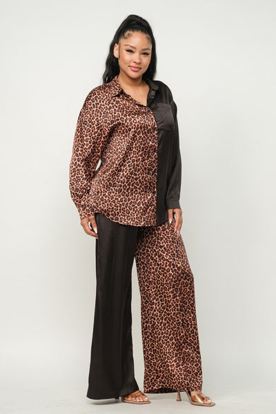 Half Animal Print And Half Solid Top And Pants Set | Animal, APPAREL, CCPRODUCTS, NEW ARRIVALS, SETS | Bodiied