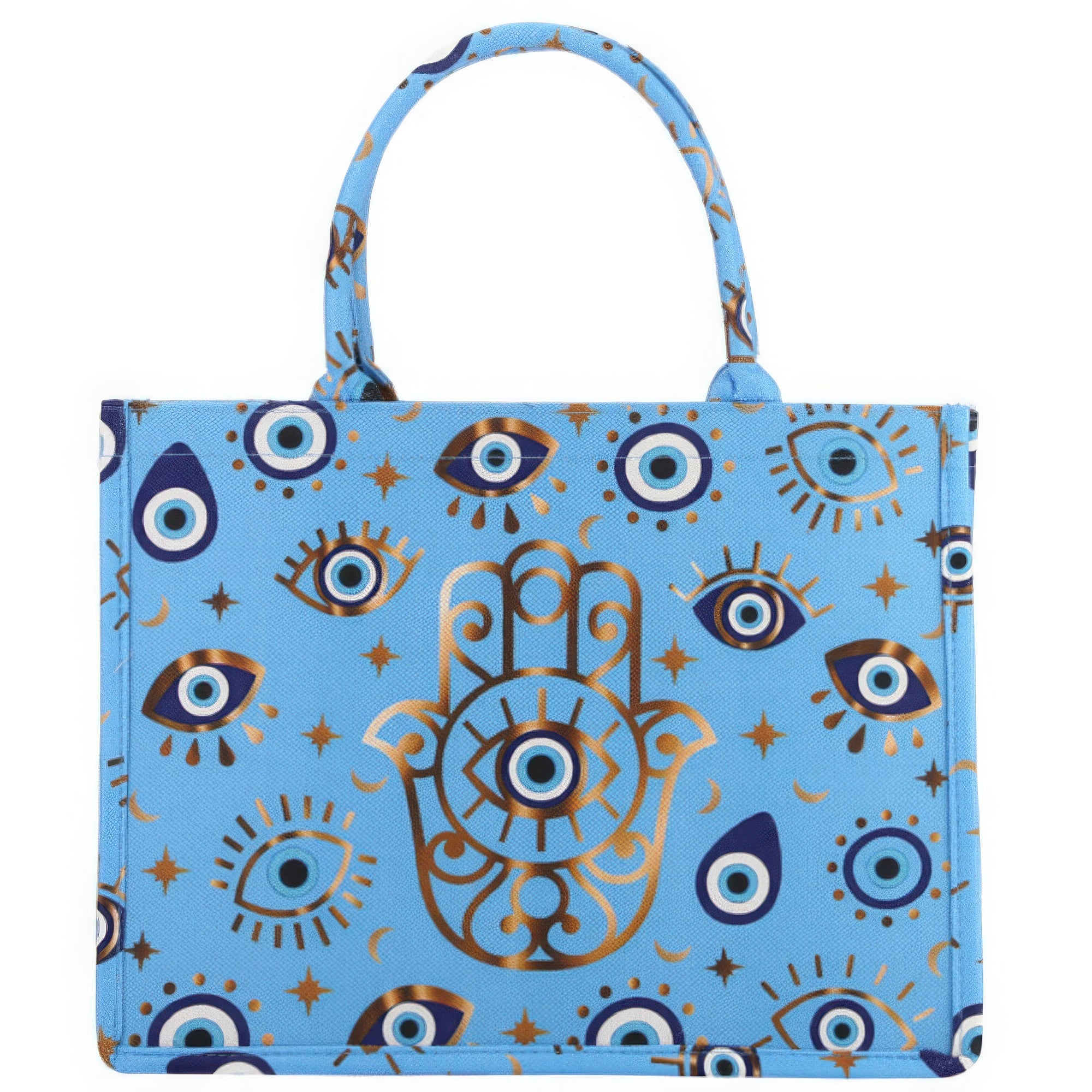 Evil Eye Hamsa Print Tote Bag | ACCESSORIES, CCPRODUCTS, HANDBAGS, NEW ARRIVALS, Pink, White | Bodiied