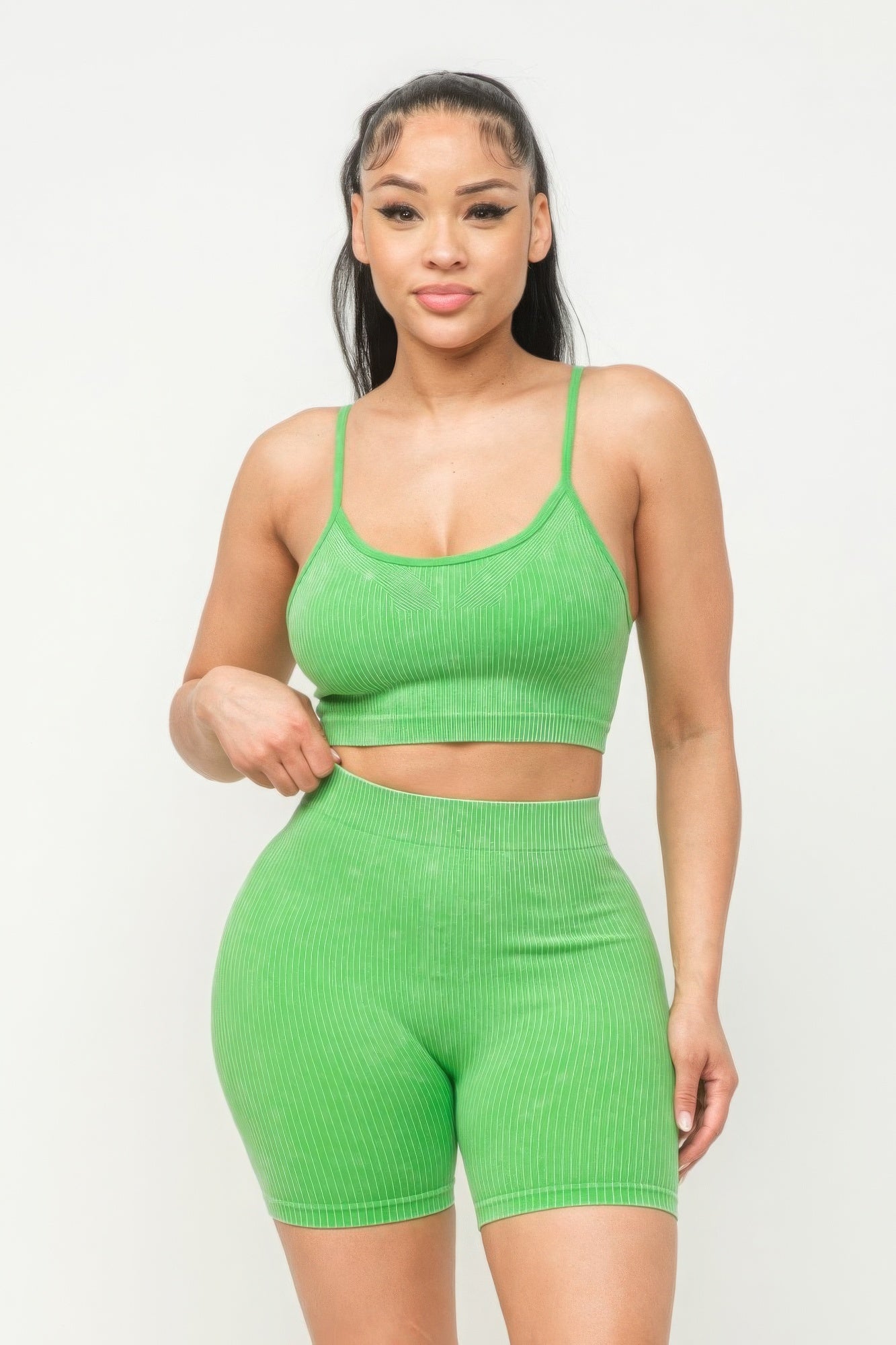 Washed Seamless Basic Tank Top And Shorts Set | APPAREL, BASICS & ACTIVEWEAR, Black, CCPRODUCTS, Lime, NEW ARRIVALS, Pink, SETS | Bodiied