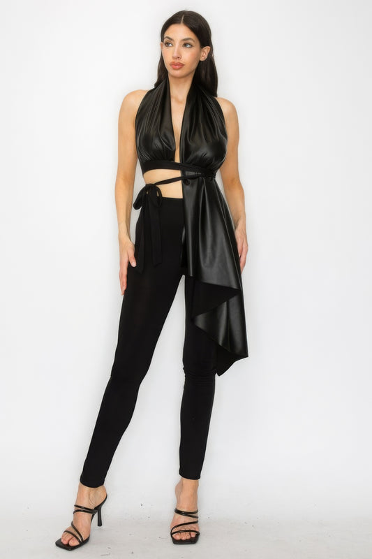 Faux Leather Top Pants Set | APPAREL, Black, CCPRODUCTS, NEW ARRIVALS, SETS | Bodiied
